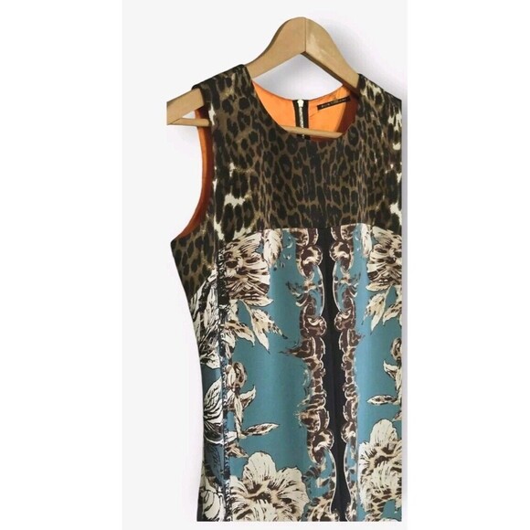 Ellie Tahari Dress Womens 4 Ginny Silk Mixed Pattern Leopard Floral Art Deco - Picture 2 of 8